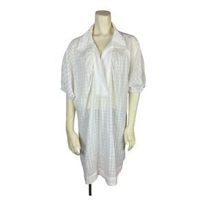 Anthropologie white semi sheer shirt dress size large 100% cotton